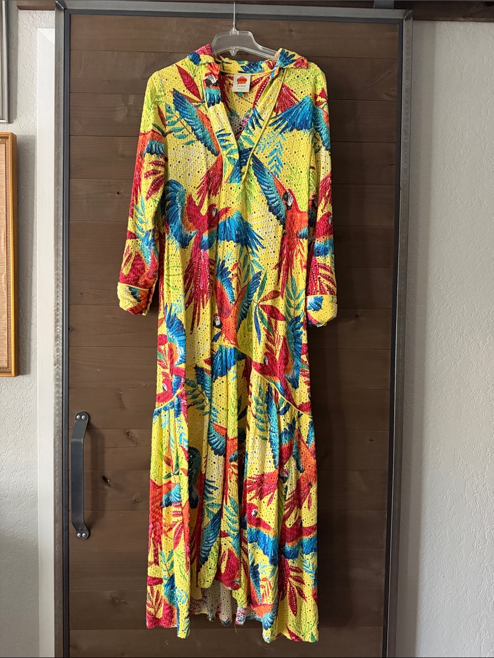 Vibrant FARM RIO Yellow Tropical Parrot Maxi Dress